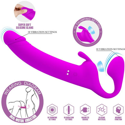 PRETTY LOVE - ZANINI STRAPLESS STRAP-ON 10 VIBRACIONES MORADO