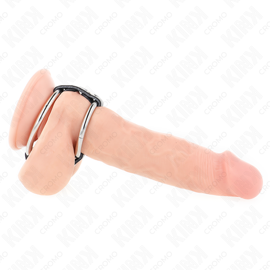 KINK - 1.5" TO 2" DOUBLE METAL COCK RING CONNECTED TO LEATHER