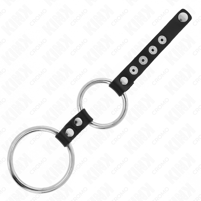 KINK - DOUBLE ANNEAU PÉNIS IN MÉTAL DE 3.8 CM À 5 CM CONNECTÉ AU CUIR