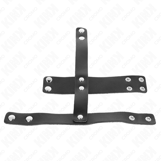 KINK - ANNEAU DE CAGE À PÉNIS EN CUIR AVEC SEPARATEUR DE BALLES RÉGLABLE