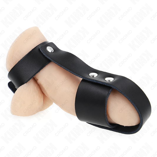 KINK - ANNEAU DE CAGE À PÉNIS EN CUIR AVEC SEPARATEUR DE BALLES RÉGLABLE
