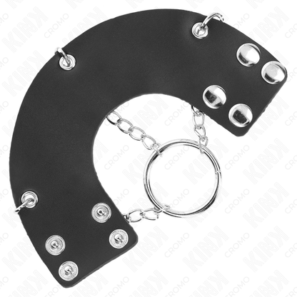 KINK - ANILLO PARA PENE CADENA DE METAL DE 4 CM Y 7 CM CON CINTURÓN DE CUERO