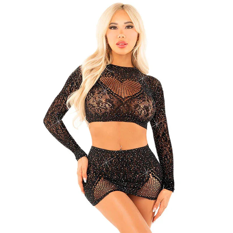 Leg Avenue – Jupe Courte et Mini Jupe en Filet Brillant Noir