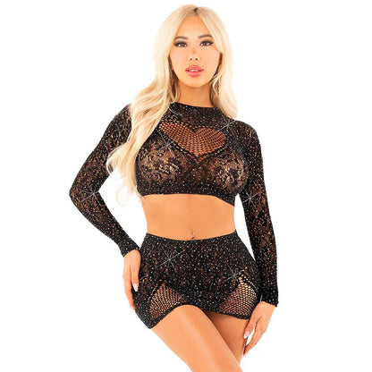 Leg Avenue – Jupe Courte et Mini Jupe en Filet Brillant Noir