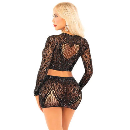 Leg Avenue – Jupe Courte et Mini Jupe en Filet Brillant Noir