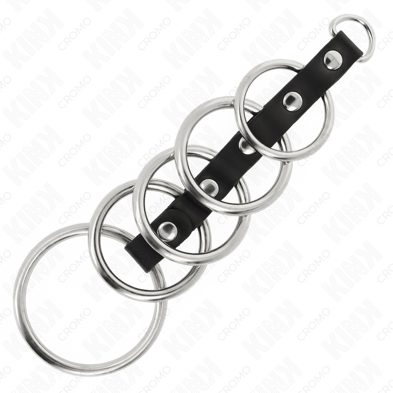 KINK - 5 ANILLOS METÁLICOS PARA EL PENE DE 3,2 CM A 5 CM CONECTADOS CON CUERO