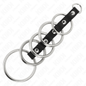 KINK - 5 ANILLOS METÁLICOS PARA EL PENE DE 3,2 CM A 5 CM CONECTADOS CON CUERO