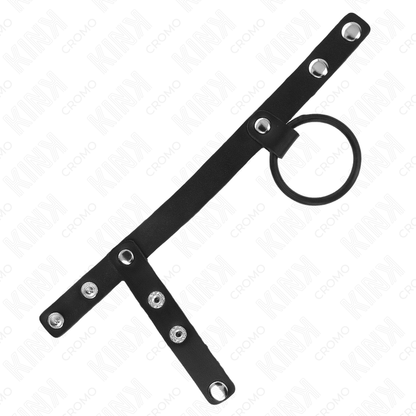 KINK - ANILLO PARA EL PENE DE SILICONA DE 3,8 CM CON DIVISOR DE BOLAS Y CORREA DE CUERO DE 22 X 1,5 CM