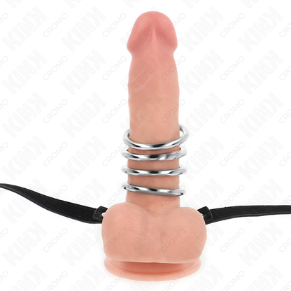 KINK - 5 ANILLOS PARA EL PENE DE 3,8 CM A 5 CM DE METAL CON CINTURÓN DE CUERO 112 CM