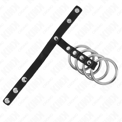 KINK - 4 ANILLOS METÁLICOS PARA EL PENE DE 3,8 CM CONECTADOS CON CORREA DE CUERO DE 22 X 1,5 CM Y CIERRE A PRESIÓN