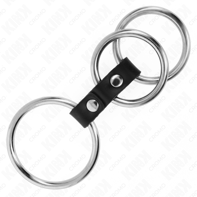 KINK - ANNEAU PÉNIS TRIPLE MÉTAL 3.7 CM À 5 CM CONNECTÉ AU CUIR