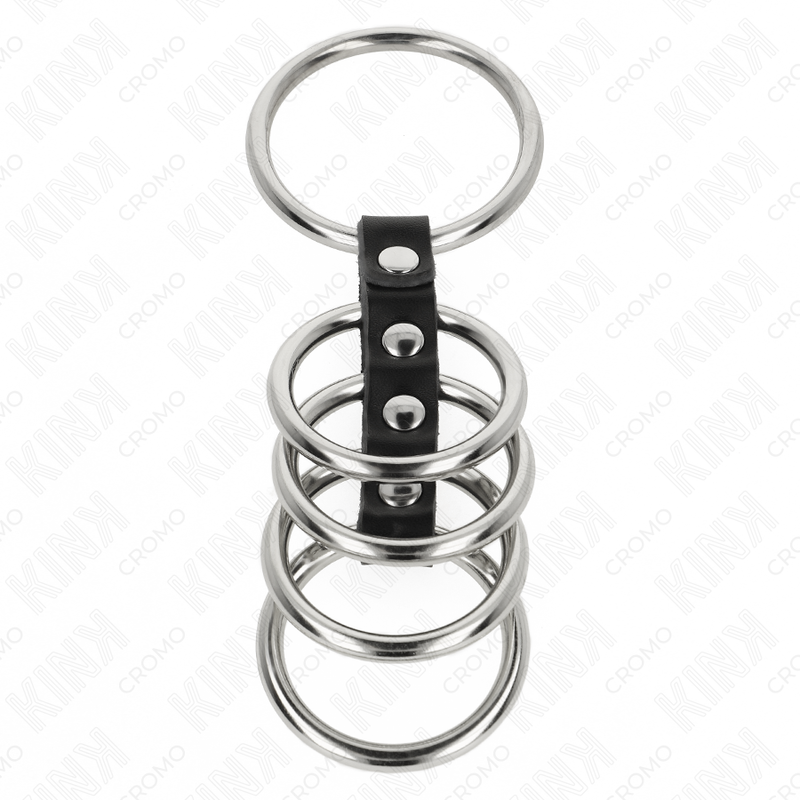 KINK - 5 ANILLOS PARA EL PENE DE 3,7 CM A 5 CM EN METAL CONECTADOS CON CUERO