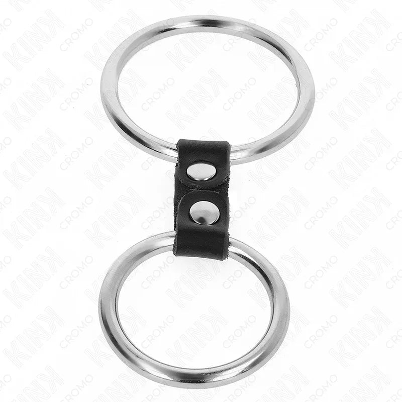 Kink – Double Anneau Pénis en Métal de 3,7 cm à 5 cm Relie Par Sangle en Cuir Modèle 2