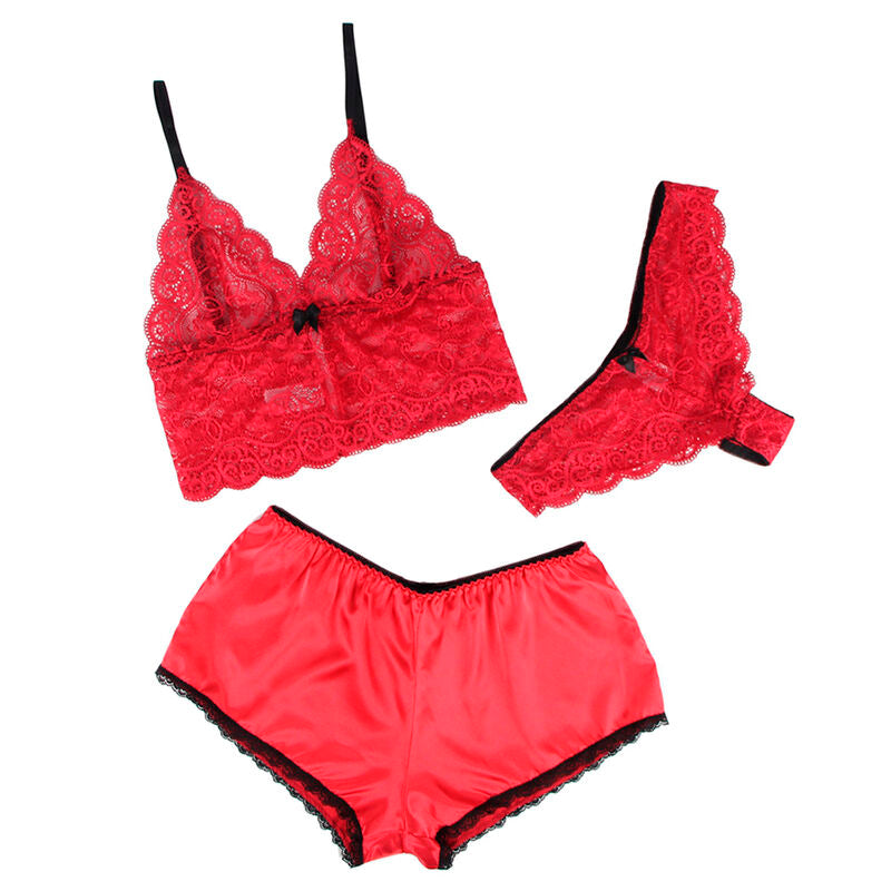 SUBBLIME - 953898 CAMISÓN DE SEDA Y ENCAJE + BRAGUITA ROJA S/M