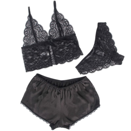 SUBBLIME - 953911 CAMISÓN DE SEDA Y ENCAJE + BRAGUITA NEGRA S/M