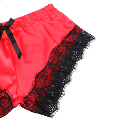 SUBBLIME - 953966 CHEMISE DE NUIT DÉCONTRACTÉE EN SOIE + PANTS IN DENTELLE NOIR/ROUGE L/XL