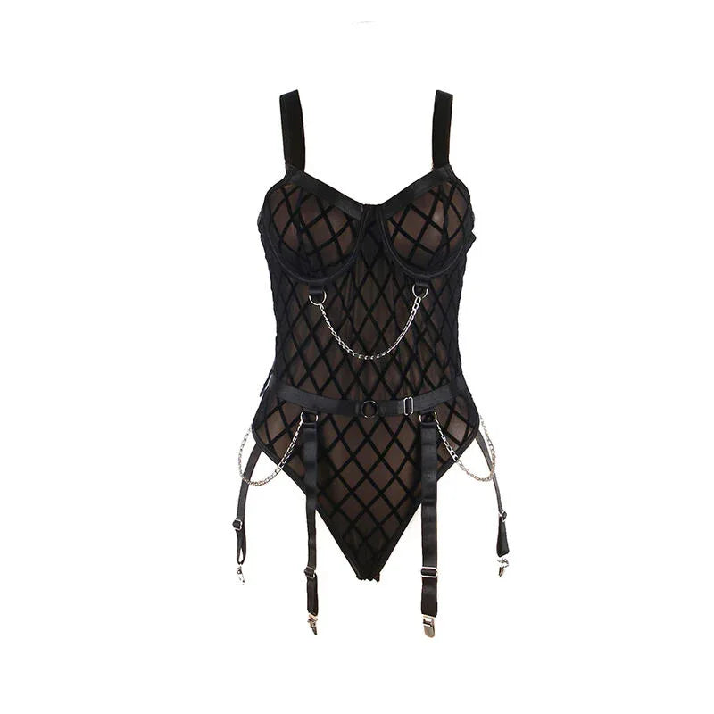 Subblime – 954260 Body avec Chaînes + Porte Jarretelles Noir S / M