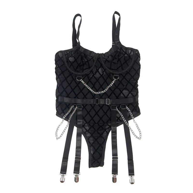 Subblime – 954260 Body avec Chaînes + Porte Jarretelles Noir S / M
