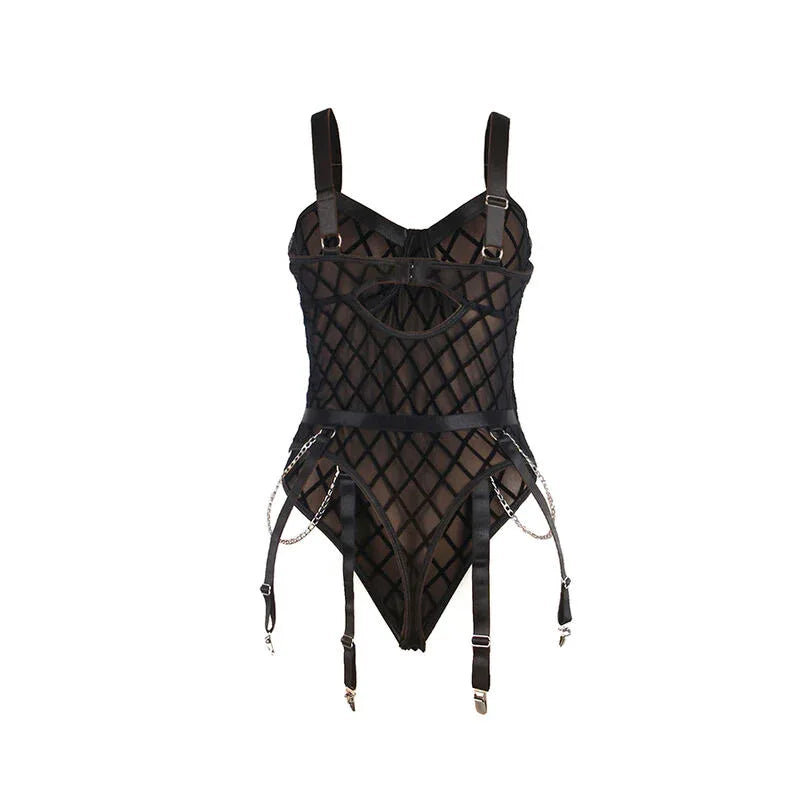 Subblime – 954260 Body avec Chaînes + Porte Jarretelles Noir S / M