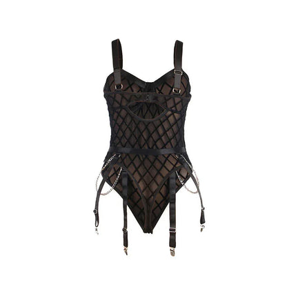 Subblime – 954260 Body avec Chaînes + Porte Jarretelles Noir S / M
