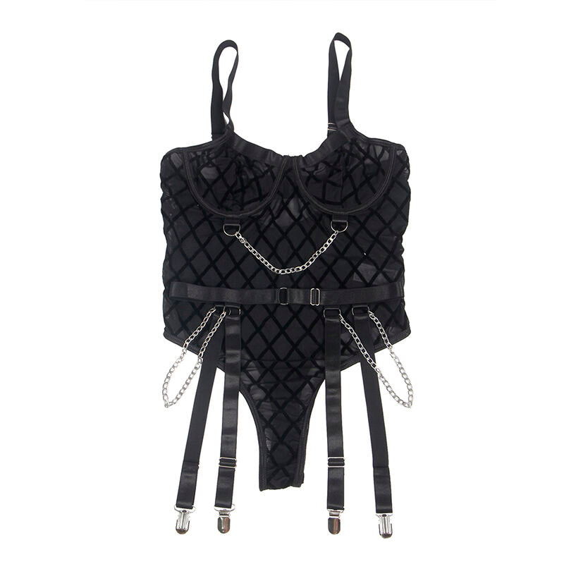 SUBBLIME - 9542277 BODY CON CADENAS + LIGUERO NEGRO L/XL