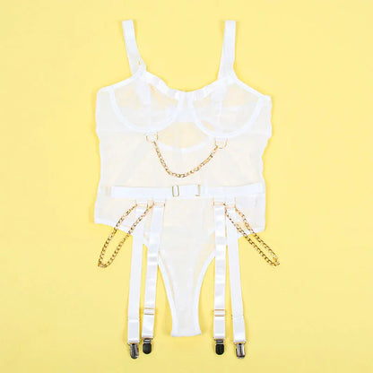 Subblime – 954284 Body avec Chaînes + Porte Jarretelles Blanc S / M