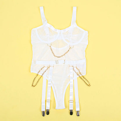 SUBBLIME - 954284 BODY AVEC CHAÎNES + PORTE-JARRETELLES WHITE S/M