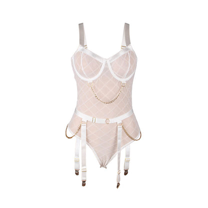 SUBBLIME - 954284 BODY AVEC CHAÎNES + PORTE-JARRETELLES WHITE S/M