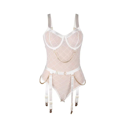 Subblime – 954284 Body avec Chaînes + Porte Jarretelles Blanc S / M