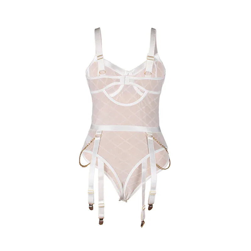 Subblime – 954291 Body avec Chaînes + Porte Jarretelles Blanc l / XL
