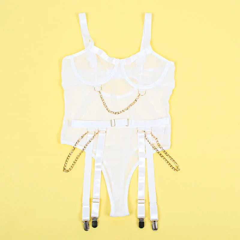 Subblime – 954291 Body avec Chaînes + Porte Jarretelles Blanc l / XL