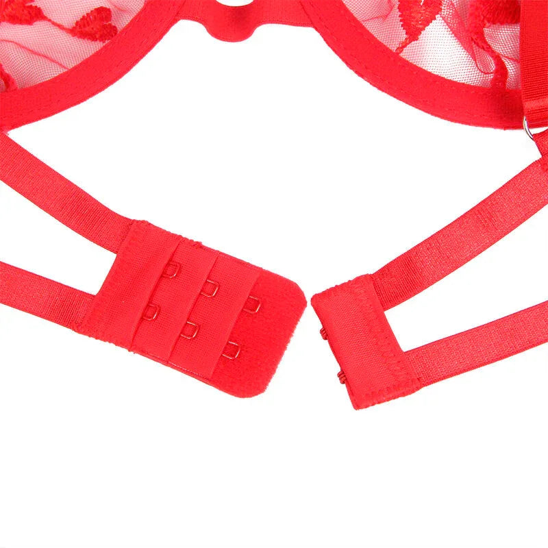 Subblime – 954338 Soutien Gorge + String + Porte Jarretelles Imprimé Coeur Rouge l / XL