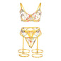 SUBBLIME - 954352 SOUTIEN-GORGE + STRING + PORTE-JARRETELLES MOTIF FLORAL JAUNE L/XL