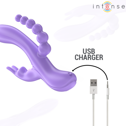 INTENSE - MIKO TRIPLE VIBRATEUR LAPIN &amp; STIMULATEUR &amp; ANAL 7 VIBRATIONS VIOLET