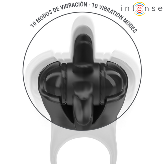 INTENSO - ANILLO VIBRADOR MABEL 10 VIBRACIONES CON ESTIMULADOR DE CLÍTORIS NEGRO