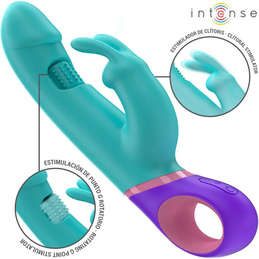 Intense – Monica Vibrateur Rabbit avec Stimulateur de Point G Rotatif Bleu