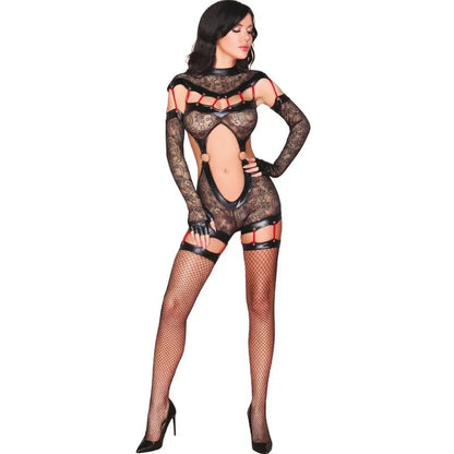 Livco Corsetti Fashion – Combinaison Sakura Cf 90357 + Gants Longs + Porte Jarretelles Noir l