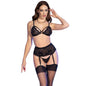 CHILIROSE - CR 4728 Conjunto sujetador + tanga + medias Negro L
