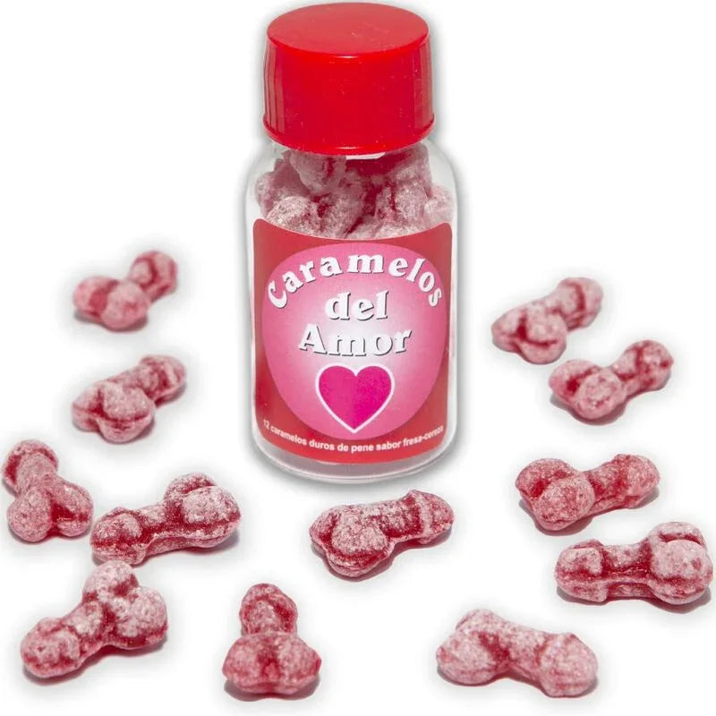 Diablo Picante – 12 Bonbons Damour en Forme de Pénis Fraise / Cerise