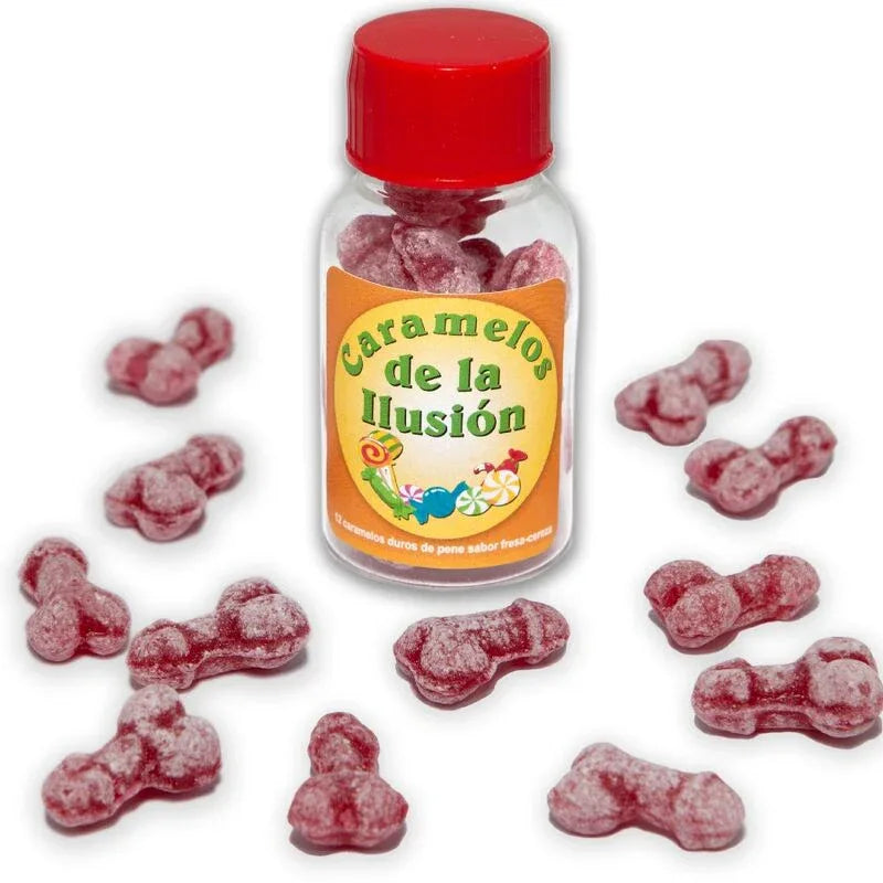 Diablo Picante – 12 Bonbons Illusions en Forme de Pénis Fraise / Cerise