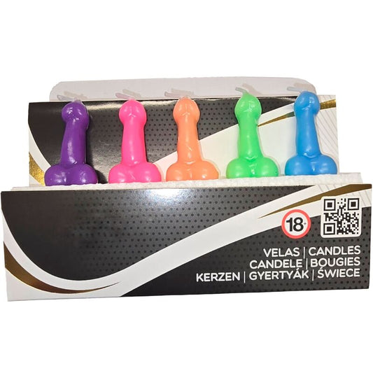 SPICY DEVIL - BOÎTE OF 5 BOUGIES IN THE FORM OF PÉNIS OF DIFFERENT COULEURS
