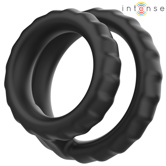 INTENSE - DEWEY DOUBLE BLACK SILICONE COCK RING MODEL 2