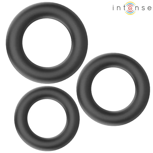 Intense – Hugh 3 Anneaux Pénis Basiques en Silicone Noirs