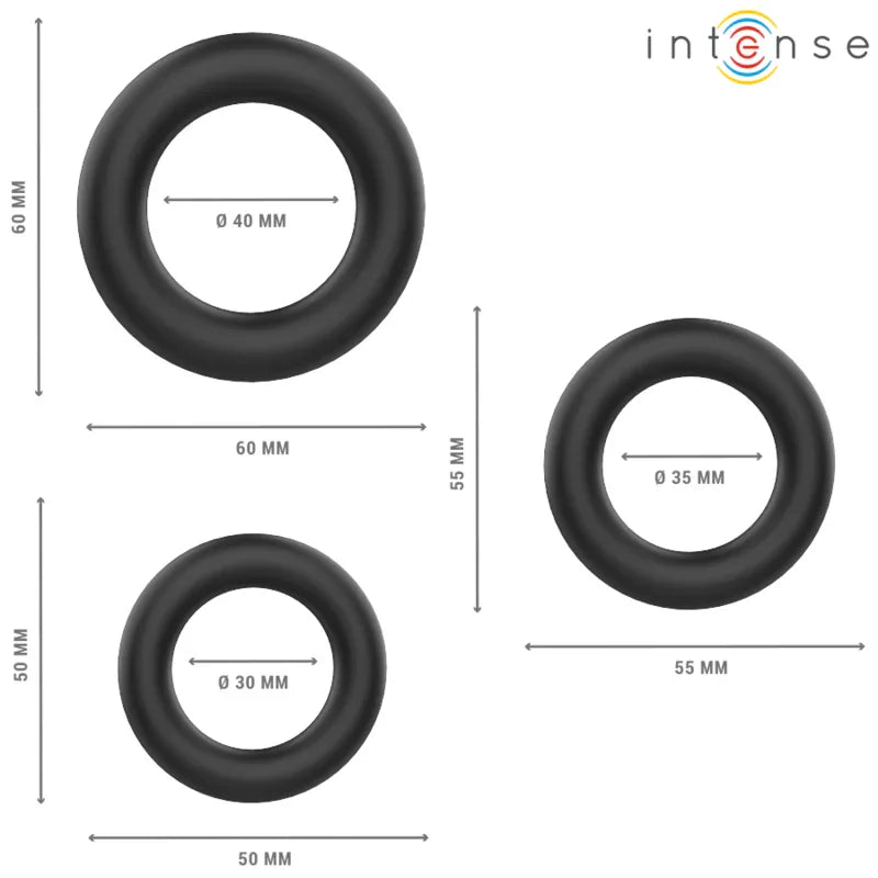 Intense – Hugh 3 Anneaux Pénis Basiques en Silicone Noirs