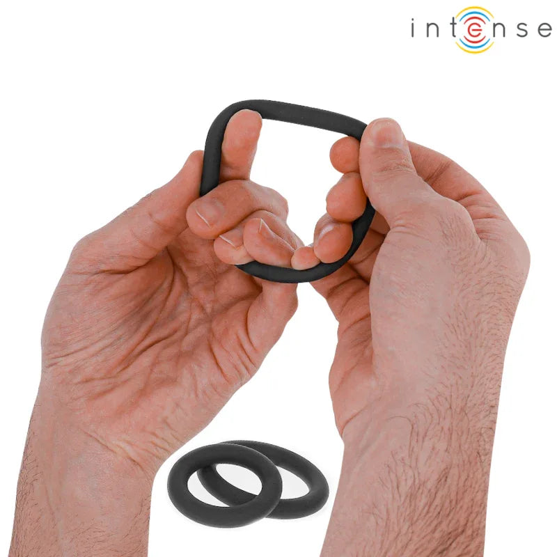 Intense – Hugh 3 Anneaux Pénis Basiques en Silicone Noirs