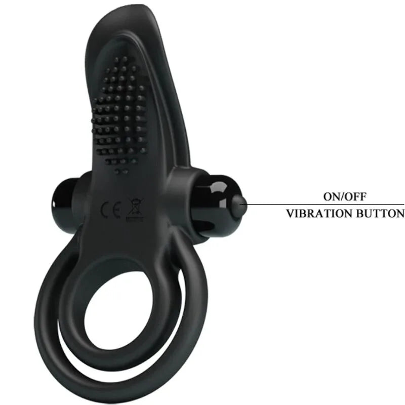 Pretty Love – Double Anneau Vibrant + Stimulateur de Clitoris 10 Vibrations Noir