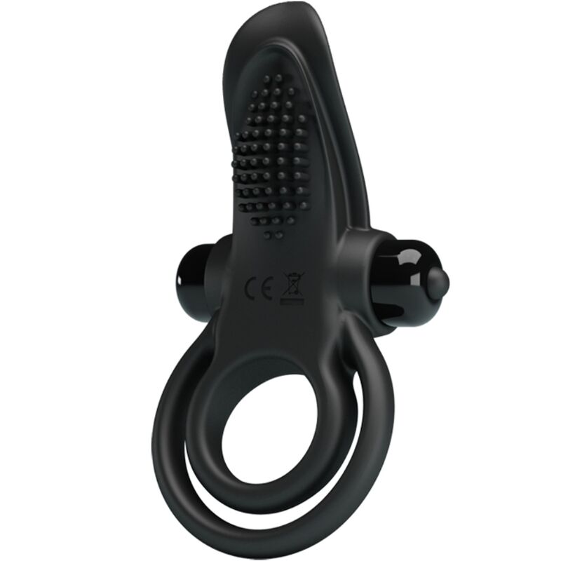 PRETTY LOVE - ANILLO VIBRADOR DOBLE + ESTIMULADOR DE CLÍTORIS 10 VIBRACIONES NEGRO