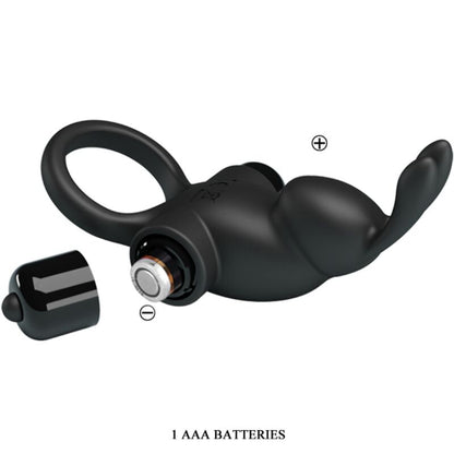 PRETTY LOVE - ANILLO VIBRADOR + ESTIMULADOR DE CLÍTORIS CONEJO 10 VIBRACIONES NEGRO
