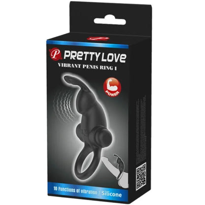 Pretty Love – Anneau Vibrant + Stimulateur de Clitoris Rabbit 10 Vibrations Noir