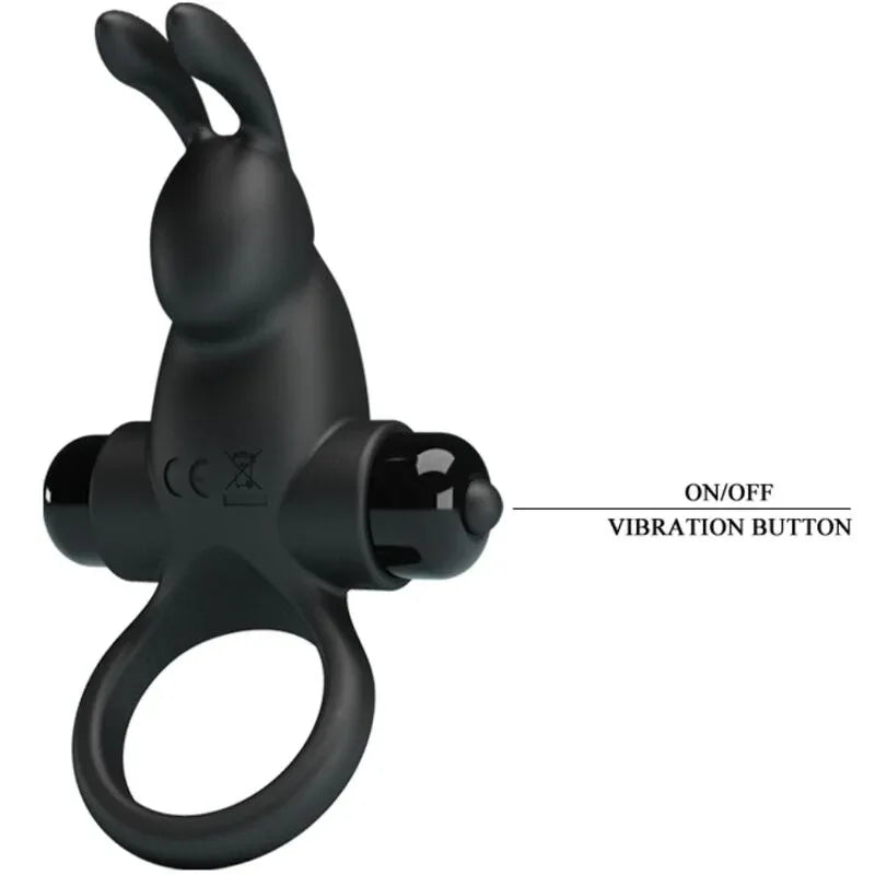 Pretty Love – Anneau Vibrant + Stimulateur de Clitoris Rabbit 10 Vibrations Noir